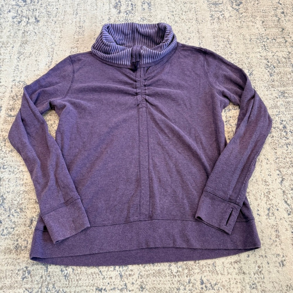 LULULEMON Reversible Cowl Neck Pullover Heathered Purple‎ Striped Thumbholes